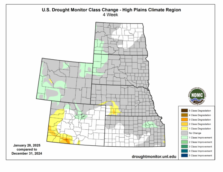 Changes in drought conditions in January 2025
