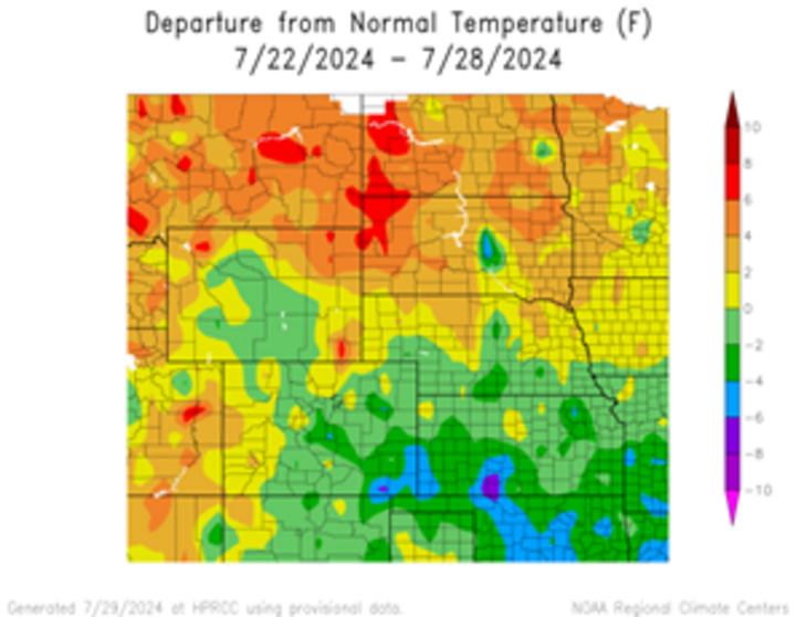 Departure from 1991-2020 normal temperature in the High Plains Region