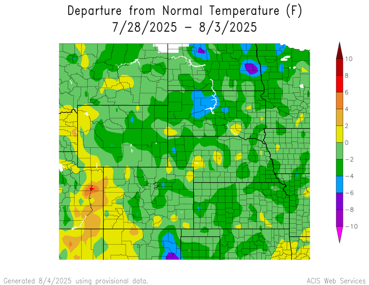 Departure from 1991-2020 normal temperature in the High Plains Region