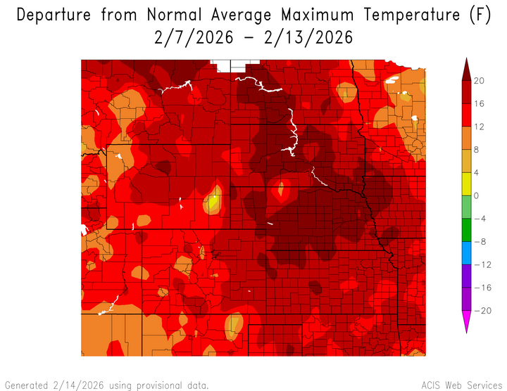 Departure from 1991-2020 normal average maximum temperature in the High Plains Region
