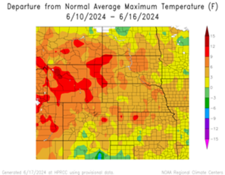 Departure from 1991-2020 normal average maximum temperature in the High Plains Region
