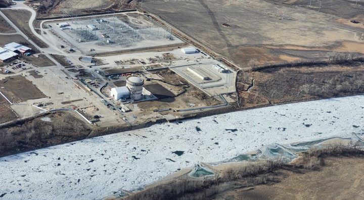 Ice jam along the Missouri River, credit Omaha Public Power District