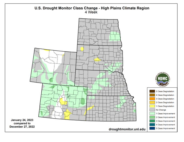 Drought class change for the High Plains region