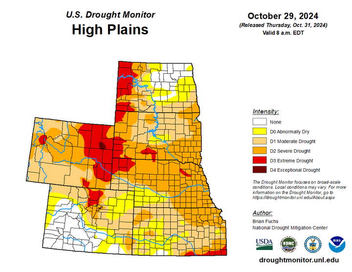 Map of the High Plains region showing the drought index 