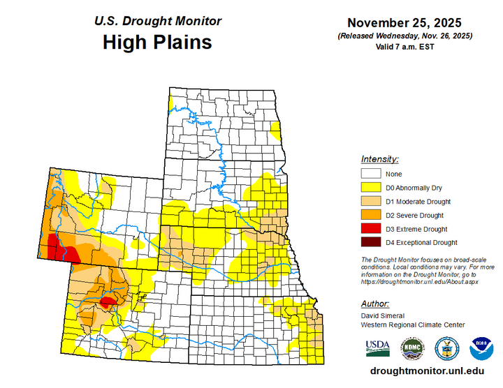 Map of the High Plains region showing the drought index 