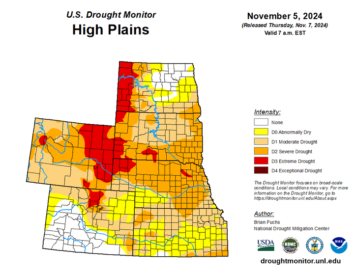 Map of the High Plains region showing the drought index 