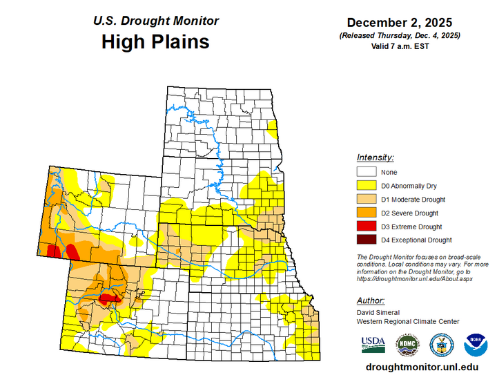 Map of the High Plains region showing the drought index 