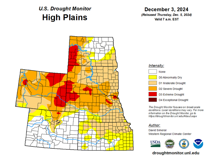 Map of the High Plains region showing the drought index 