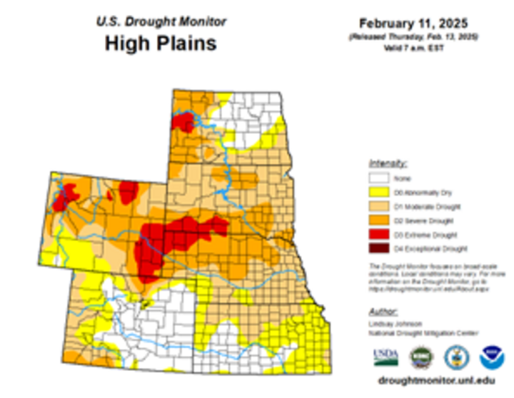 Map of the High Plains region showing the drought index 