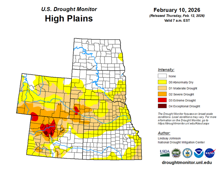Map of the High Plains region showing the drought index 