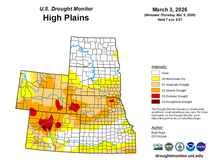 Map of the High Plains region showing the drought index 