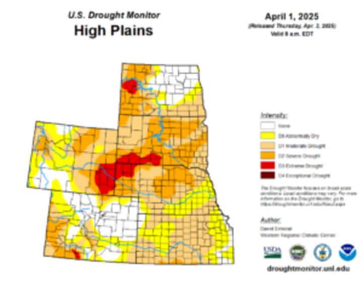 Map of the High Plains region showing the drought index 