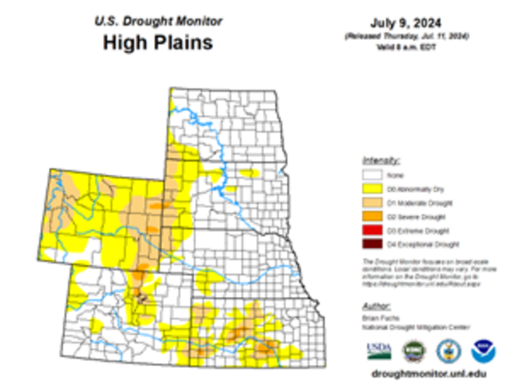 Map of the High Plains region showing the drought index 