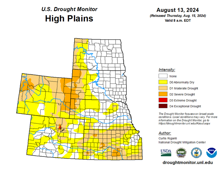 Map of the High Plains region showing the drought index 
