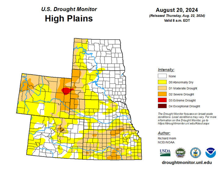Map of the High Plains region showing the drought index 