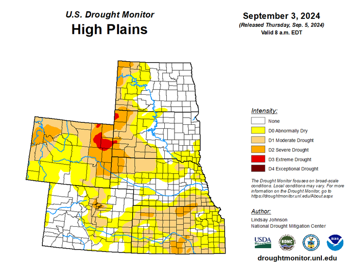 Map of the High Plains region showing the drought index 