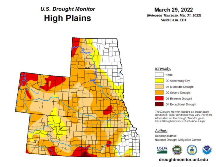 Map of the High Plains region showing the drought index 