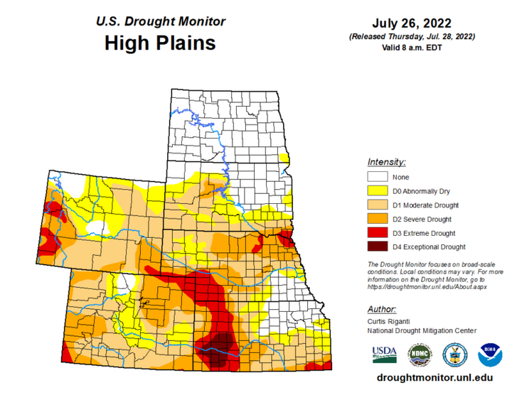 Map of the High Plains region showing the drought index 
