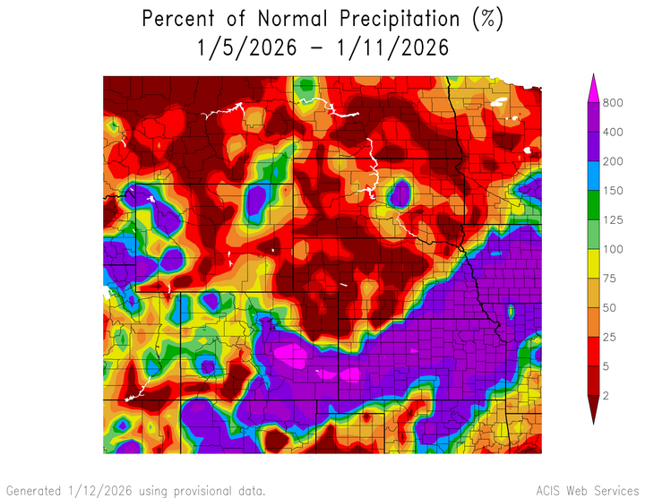 Percent 1991-2020 normal precipitation in the High Plains Region