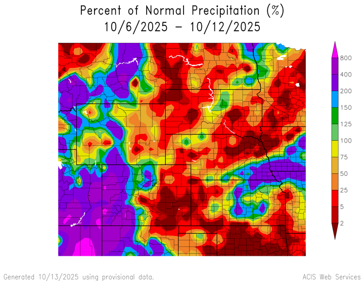 Percent 1991-2020 normal precipitation in the High Plains Region