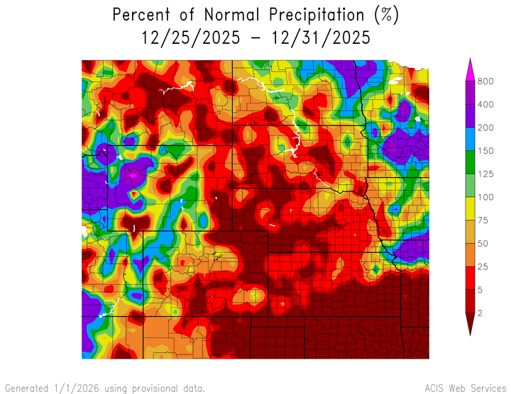Percent 1991-2020 normal precipitation in the High Plains Region