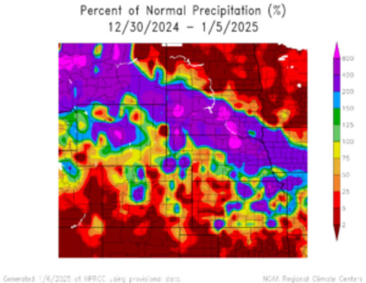 Departure from 1991-2020 normal precipitation in the High Plains Region