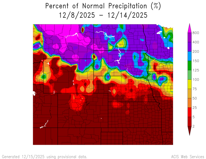 Percent 1991-2020 normal precipitation in the High Plains Region