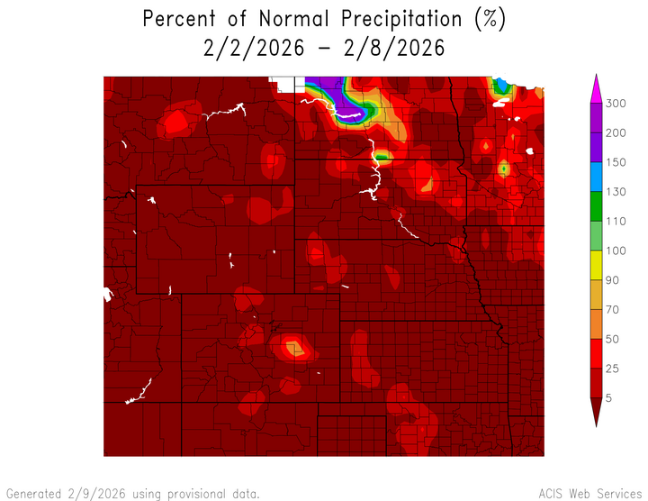 Percent 1991-2020 normal precipitation in the High Plains Region