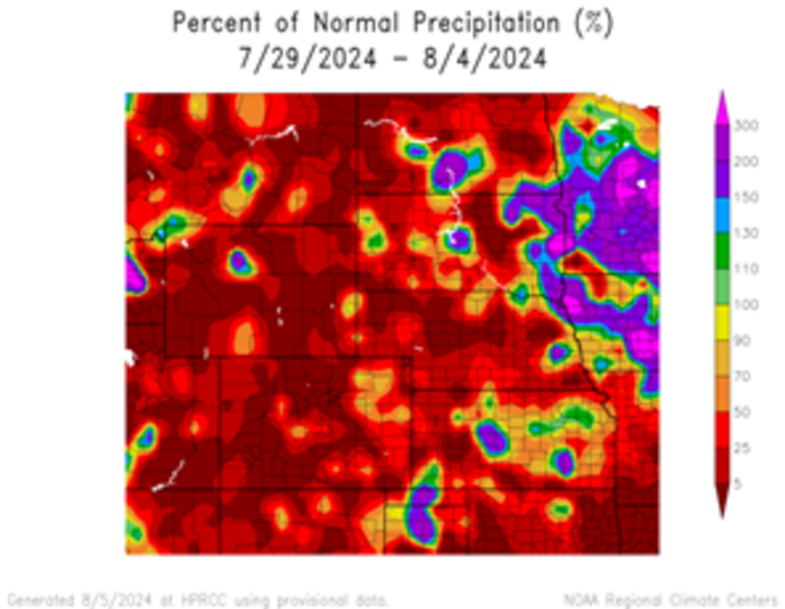 Departure from 1991-2020 normal precipitation in the High Plains Region