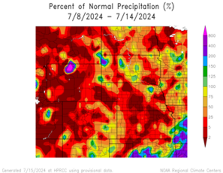 Departure from 1991-2020 normal precipitation in the High Plains Region
