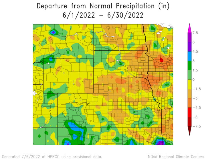 Departure from 1991-2020 normal precipitation in the High Plains Region