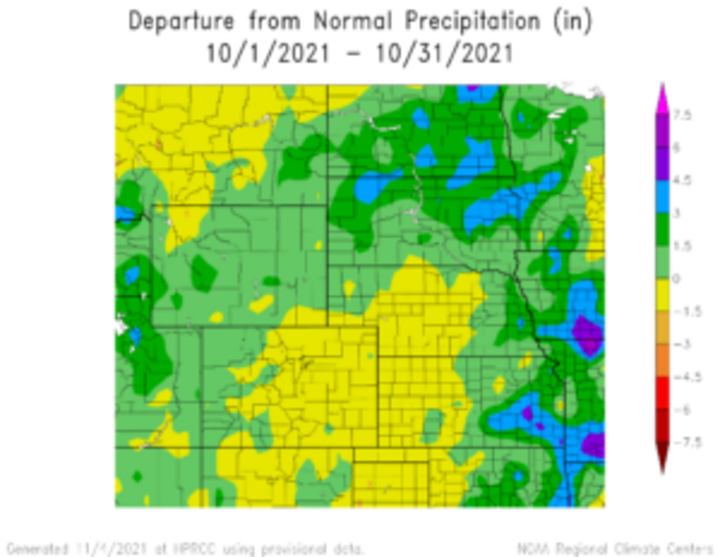 Departure from 1991-2020 normal precipitation in the High Plains Region