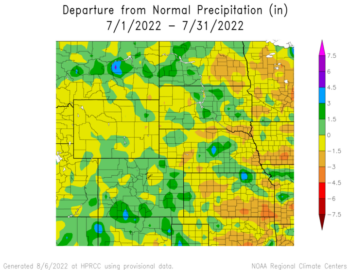 Departure from 1991-2020 normal precipitation in the High Plains Region