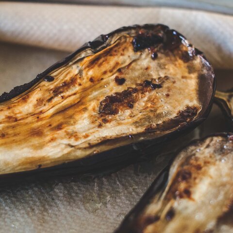 Roasted Eggplant Salad with Goat Cheese and Smoked Almonds