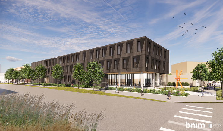 architects rendering of the exterio of the westbrook building that houses the music library 