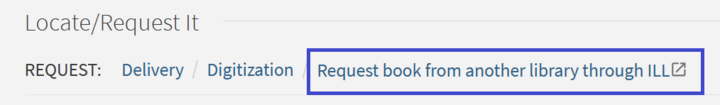 Screenshot of the option to submit an interlibrary loan request in the catalog.